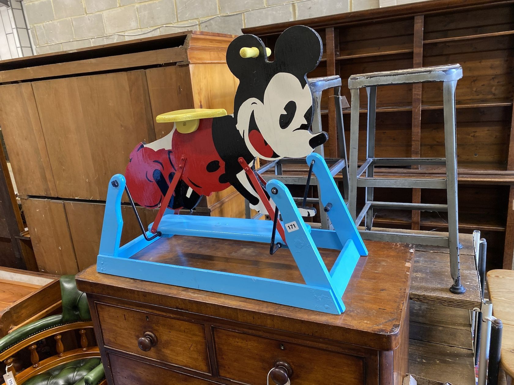 Walt Disney - A 1940's Triang Mickey Mouse sit on rocking toy, width 82cm, depth 36cm, height 68cm